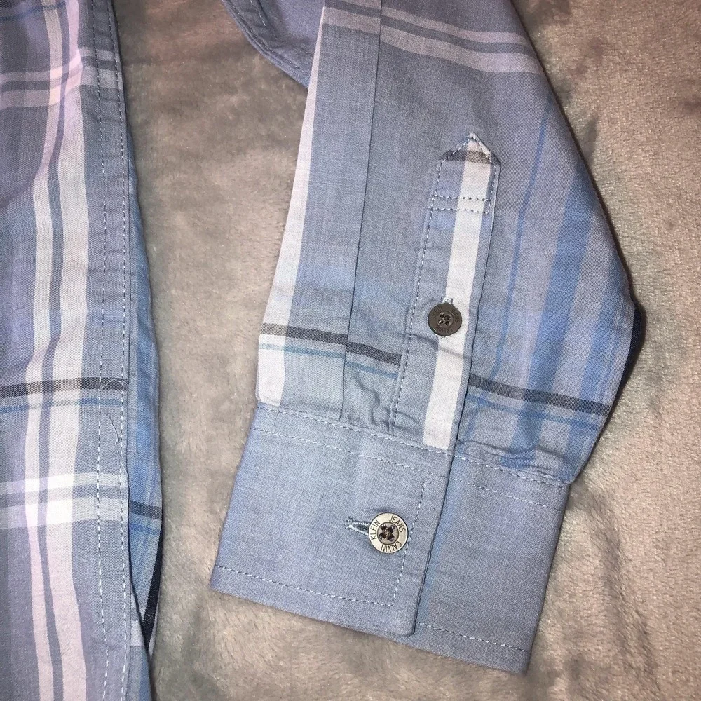 Calvin Klein Jeans Shirt‎ Boys Size 8 Blue Plaid Button Up Long Sleeve CK Logo